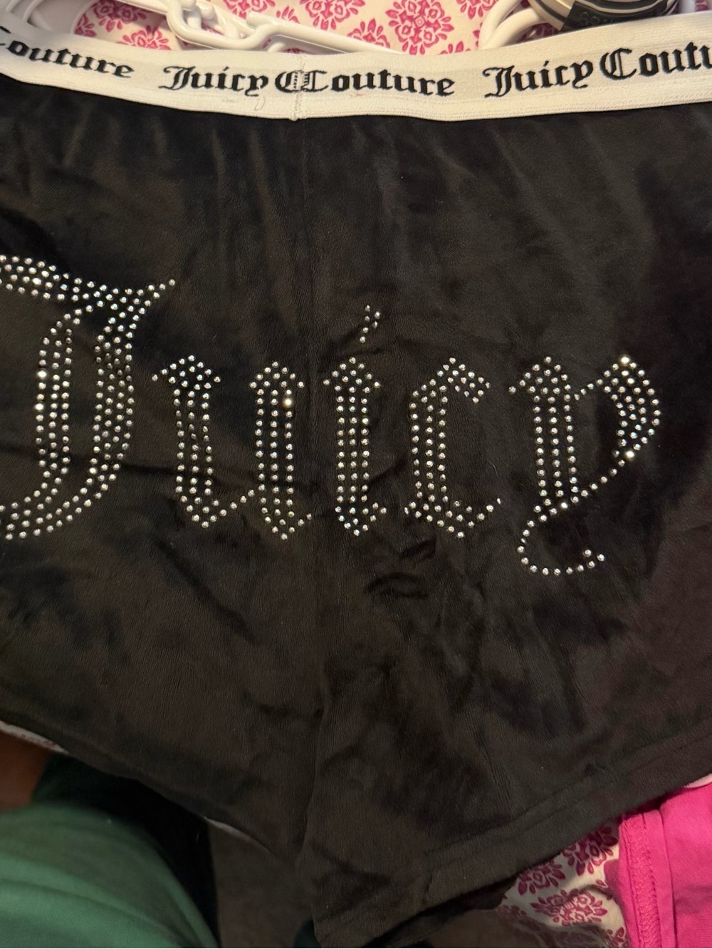 Juicy Couture Black Velour Logo Trim Shorts